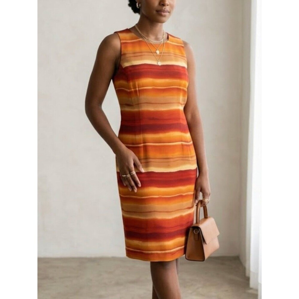 Maggy London 100% Silk Striped Sleeveless Sunset Ombre Shift Dress Size 8